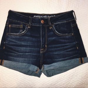 High waisted dark denim shorts